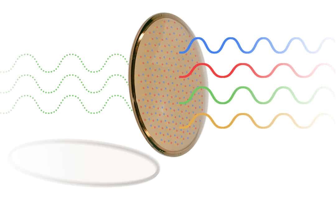 An Avulux lens cross section showing light being filtered.